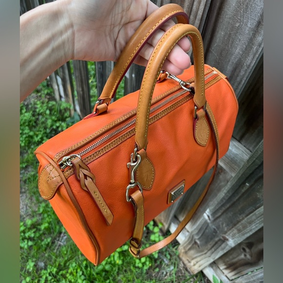 Dooney Orange Leather Satchel Barrel Bag 28cm - Picture 10 of 13